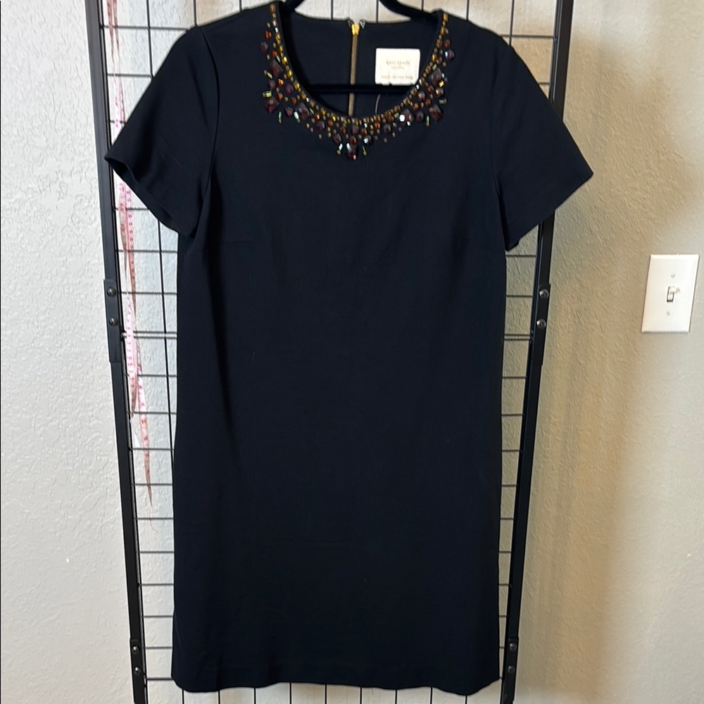 kate spade Black Short-Sleeve Mini Dress with Multicolor Jeweled Collar